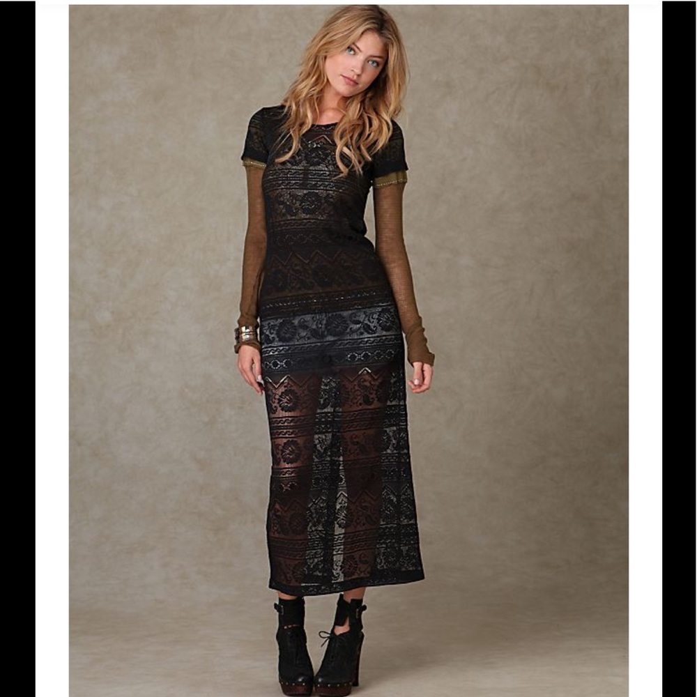 Free People Fields of Lace Dress in Black